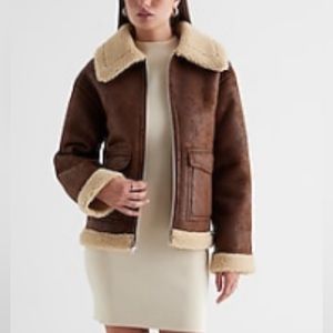 New Express Faux Leather Sherpa Lined Coat